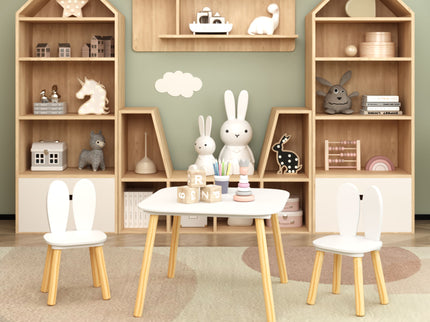 Rabbit Themed Table And 2 Chairs Set - White