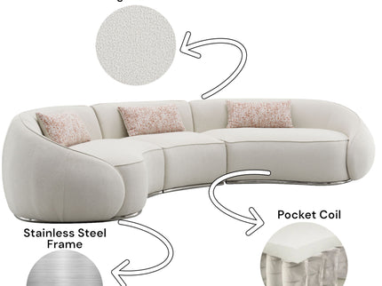 Sahara - Boucle Sectional Sofa With 3 Pillows - Beige