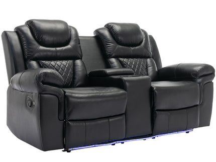 Home Theater Seating Manual Recliner Loveseat With Hide-Away Storage, Cup Holders And Led Light Strip For Living Room