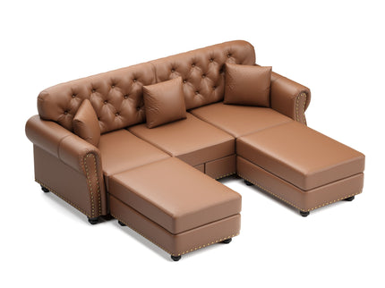Upholstered Sofa With Nailhead Trim, Rolled Armrests With Ottoman