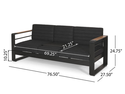 Giovanna - 3 Seater Sofa With Aluminum Frame And Water Repellence Cushions - Black