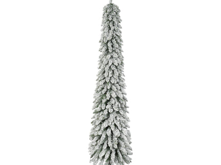Slim Snow Flocked Pre Lit Pencil Christmas Tree, 3.9Ft / 5.9Ft / 7.9Ft With 750 Branch Tips, 480 LED Lights, Warm Glow, For Indoor Holiday Decor - White