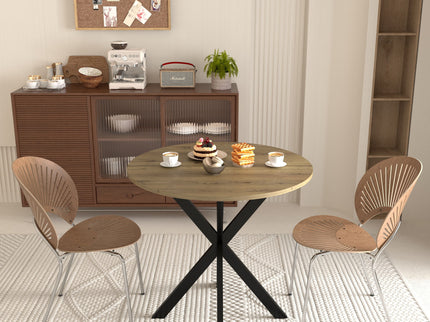 Round Dining Table For 2 - 4 People, Compact Kitchen Or Dining Room - Rustic Brown