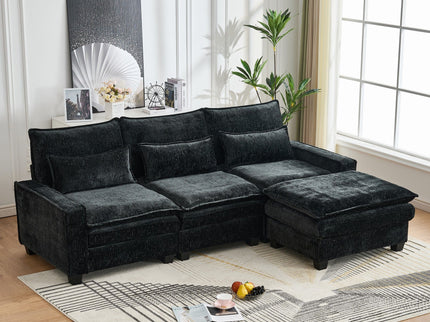 Modern Comfy L Shaped Sectional Sofa With Movable Ottoman