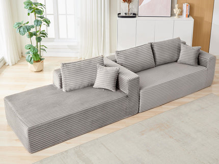 Compression Sectional Couch With Comfy Chaise, Boneless L Shape Sofa With Deep Seat