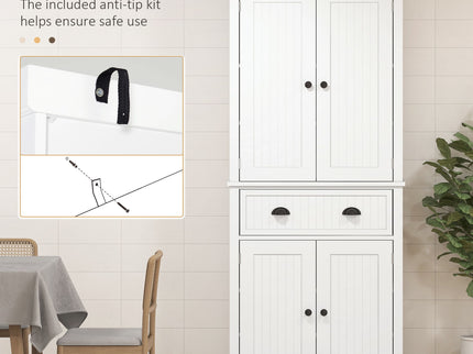 Homcom - 72" Kitchen Pantry, Tall Storage Cabinet, Freestanding Cupboard With Drawer, Doors And Adjustable Shelves - White