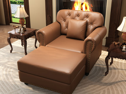Upholstered Sofa With Nailhead Trim, Rolled Armrests With Ottoman
