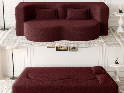 Modern Floor Sofa, With 2 Pillows, Convertible Teddy Fabric Foam Filled Bed