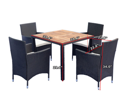 Outdoor Patio Wicker Dining Set With Acacia Wood Top