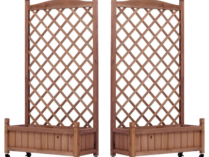 Raised Garden Bed With Trellis 2 Pack, Outdoor Planter Box & Plant Stand With Climbing Racks - Brown