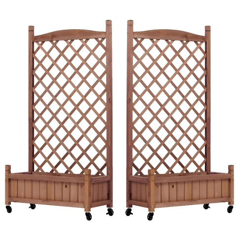 Raised Garden Bed With Trellis 2 Pack, Outdoor Planter Box & Plant Stand With Climbing Racks - Brown