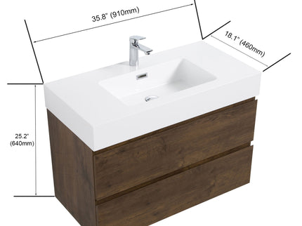 Alice - Bathroom Vanity Wall Mounted With Sink, Large Storage Floating Bathroom Vanity For Modern Bathroom, One-Piece Sink Basin Without Drain And Faucet