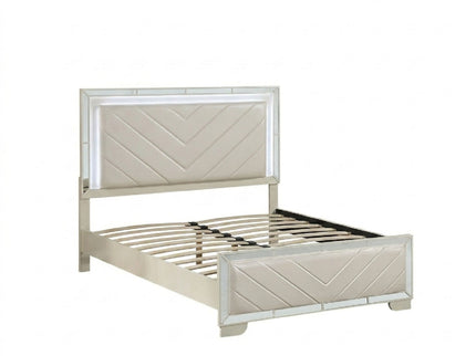 1 Piece Eastern King Size Upholstered Headboard And Footboard With Built In LED Lights