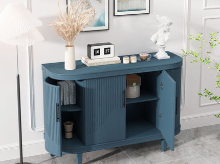 Curved Sideboard Wooden Console Table With 4 Doors And Adjustable Shelves For Living Room - Blue