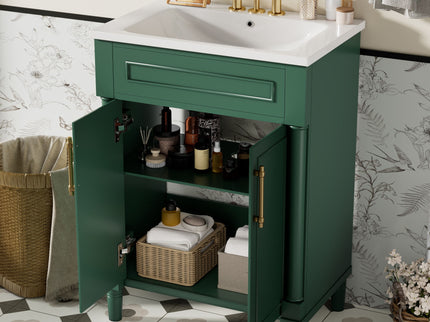 Bathroom Vanity With Integrated Sink, 2 Door Cabinet, Single Sink For Small To Medium Bathrooms
