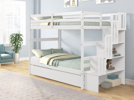 Twin Over Twin Bunk Beds With Twin Trundle And Stairway Storage Function
