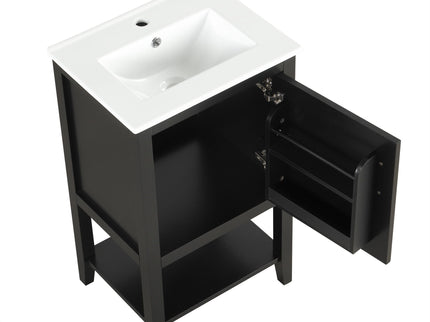 Modern Bathroom Vanity With Sink, Soft-Closing Door And Open Shelf