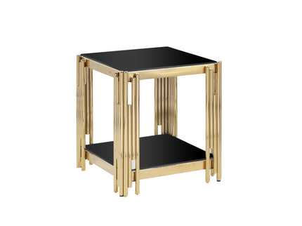 Square End Table With Tempered Glass Top For Living Room