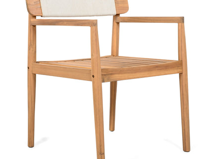 Creative Braided Acacia Wood Outdoor Dining Table And Chairs With Armrests (Set of 2) - Teak / White