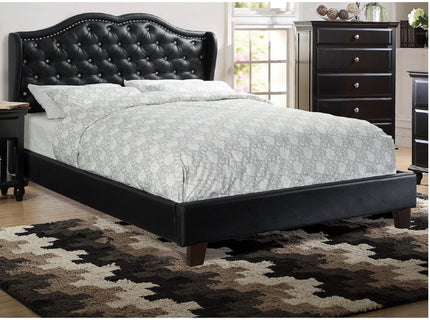 Bed With Curved Wingback Headboard, Button Tufted Upholstered