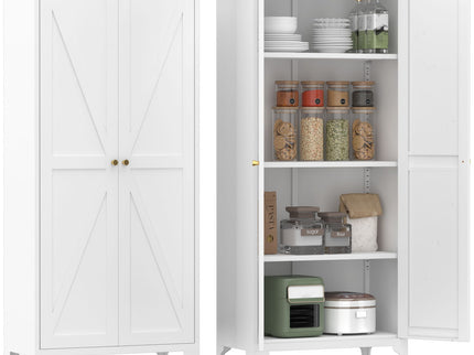 Adjustable 2 Door Kitchen Pantry Cabinet With Striped Design