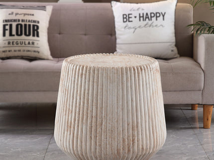 Fluted Drum Accent Coffee Table For Indoor / Outdoor - Beige / Yellow