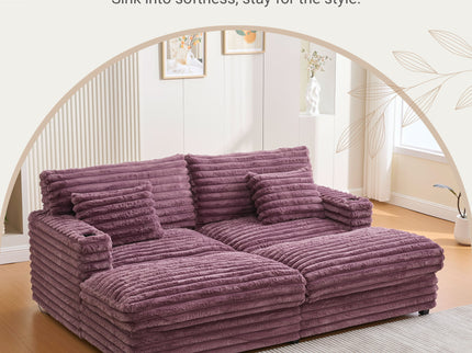 Oversized Double Chaise Lounge Sofa Bed With USB Ports And Cup Holders