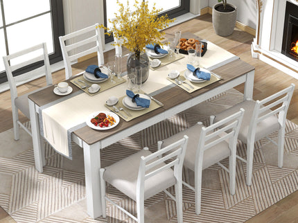 7 Piece Dining Set With Extendable Table, 2 Drawers & 6 Upholstered Chairs