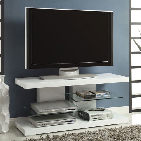 Strick & Bolton - Shelf TV Stand With Tempered Glass Shelves - White