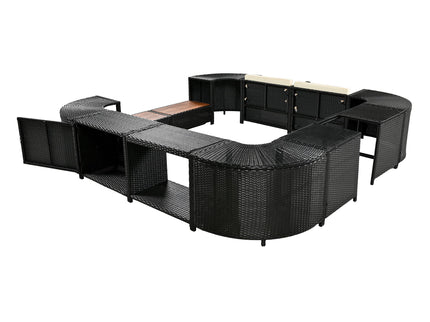 Spa Surround Spa Frame Quadrilateral Outdoor Rattan Sectional Sofa Set With Mini Sofa, Wooden Seats And Storage Spaces