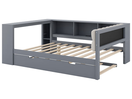 Upholstered Headboard Platform Bed With Storage Shelves, Trundle, Charging Station