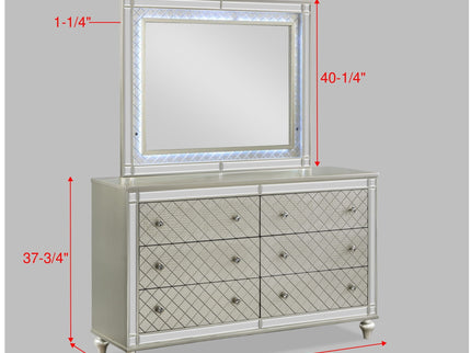 6 Drawer Bedroom Dresser With Diamond Patterned Drawer Fronts - Silver