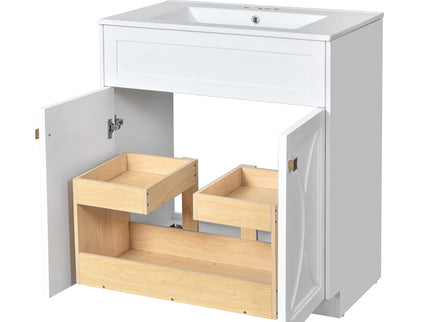 Bathroom Vanity With Sink, Freestanding Storage Cabinet With Handles, Soft Closing Doors