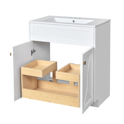 Bathroom Vanity With Sink, Freestanding Storage Cabinet With Handles, Soft Closing Doors