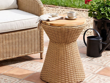 Stool With Lid, Wicker Accent Table, Indoor Outdoor Side Table - Brown White