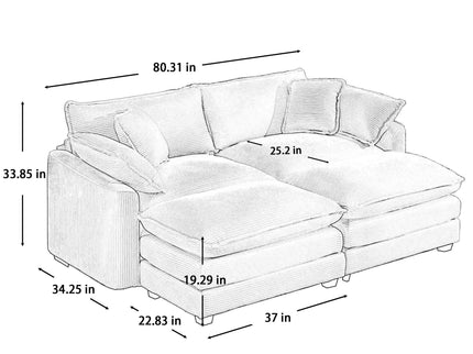 Oversized Modular Cushion Sofa With Ottoman, Low Back, Deep Seating Sofa Set
