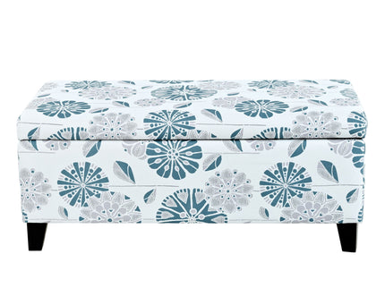 Luxury Storage Ottoman With Floral Patterned Fabric, Soft-Close Hinges, Multi Functional
