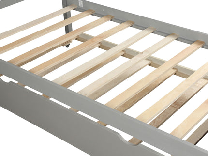 Platform Bed With Twin Trundle And Frame, Twin Size - Gray