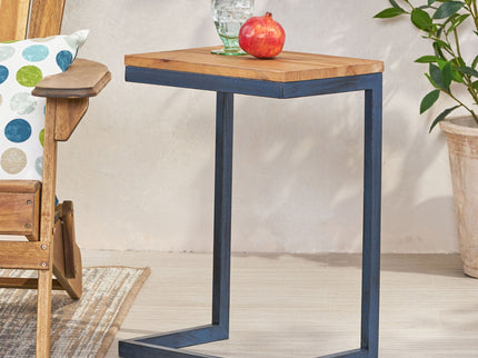 C Shaped End Table With Iron Base And Fir Wood To