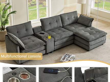 Oversized Modular Sectional Sofa With Multi Functional Console