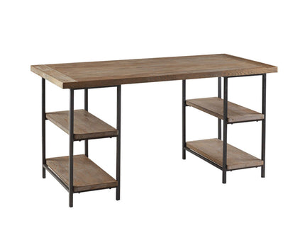 Industrial Style Metal Frame Accent Desk With Side Shelving - Gray