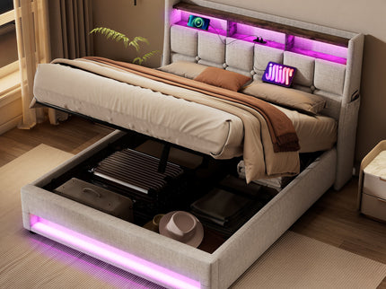 Upholstered Platform Bed With A Hydraulic Storage System, LED And USB Charging (Without Mattress)