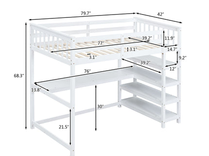 Loft Bed With Storage Shelves And Under Bed Desk