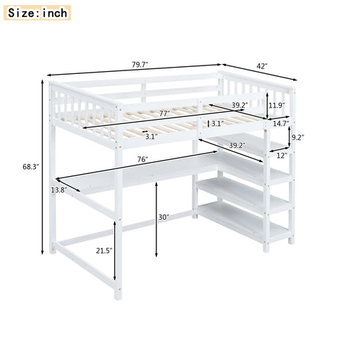 Loft Bed With Storage Shelves And Under Bed Desk