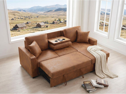 Upholstered Sectional With Pull-Out Bed And Chaise Storage