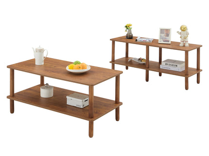 Modern 2 Tier Coffee Table With Open Storage Shelf For Living Room