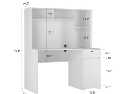 Computer Desk With Hutch & Bookshelf, Wood Executive Desk Teens Student Desk Writing Laptop Home Office Desk With Drawers, 3 Ac Outlets And 2 USB Charging Ports, Study Laptop Table For Home - White
