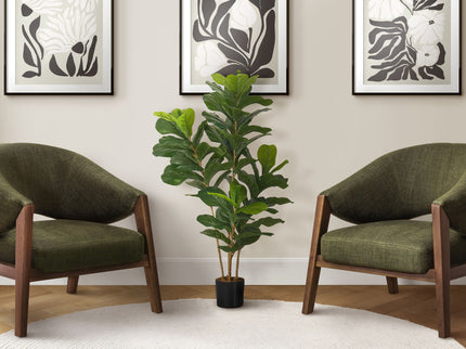 41" Tall, Artificial Plant, Fiddle Tree, Indoor, Faux, Fake, Floor, Greenery, Potted, Real Touch, Decorative - Green / Black