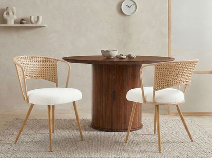 Dining Chairs With Wing Back Design For Kitchen (Set of 2) - Beige / Brown
