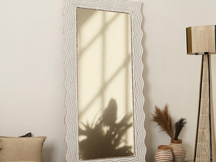Handcarved Wave Design Rectangle Mirror Accent Enhancing Space - Antique White